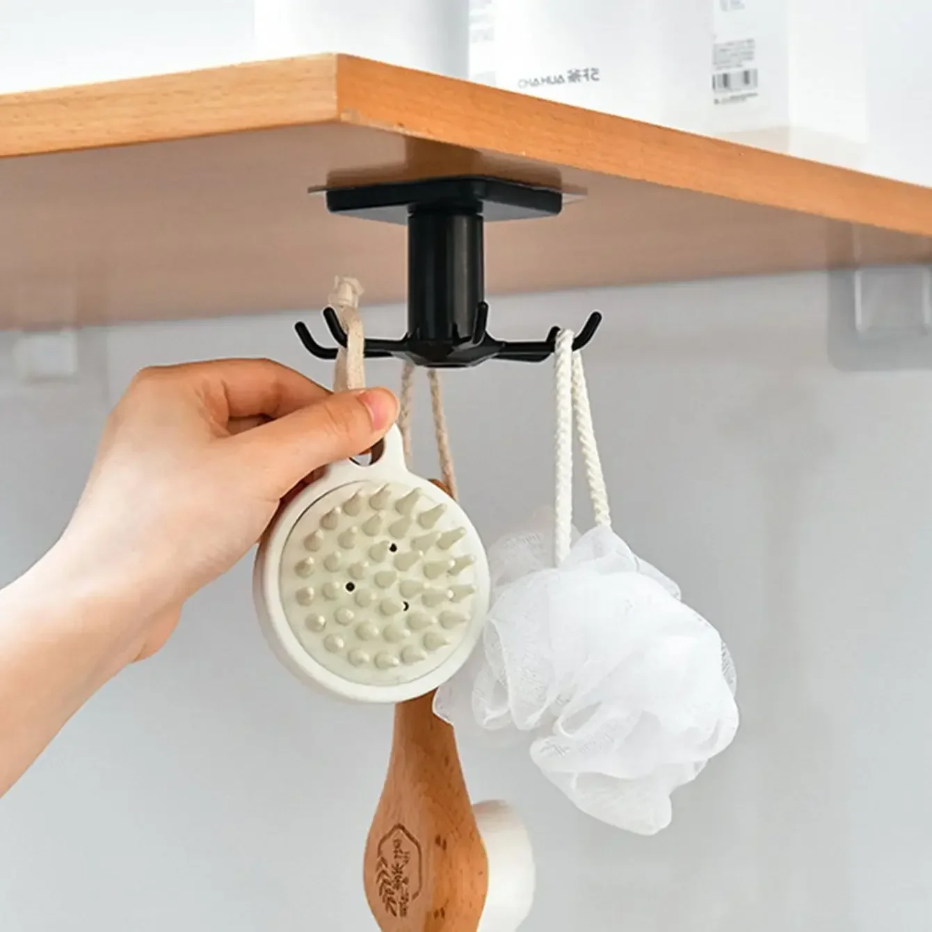 1/2pcs-Kitchen Hooks Rotating Storage Rack Without Punching Wall-Mounted Kitchenware Supplies Gods Multifunctional Shelves
