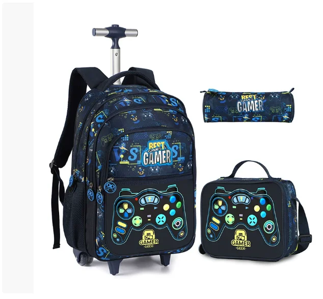 Sac à dos d'école pour enfants sac à dos roulant pour garçons sac à dos d'école à roulettes avec boîte à déjeuner sac à dos d'école pour enfants avec roues