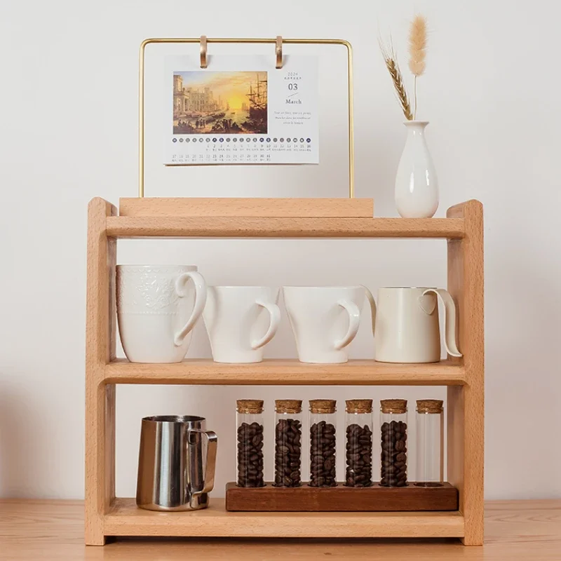 Black Walnut Solid Wood Organizer ， Tea Sets Coffee and Cosmetics Vintage Desktop Storage Box Multi-Functional Wooden Rack 5