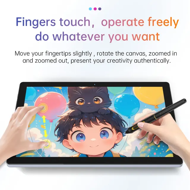BOSTO BT-101A Portable Graphics Drawing Tablet 10.1 Inch IPS Screen Display with Finger Touch Anti-glare 16384 Pressure Level 5