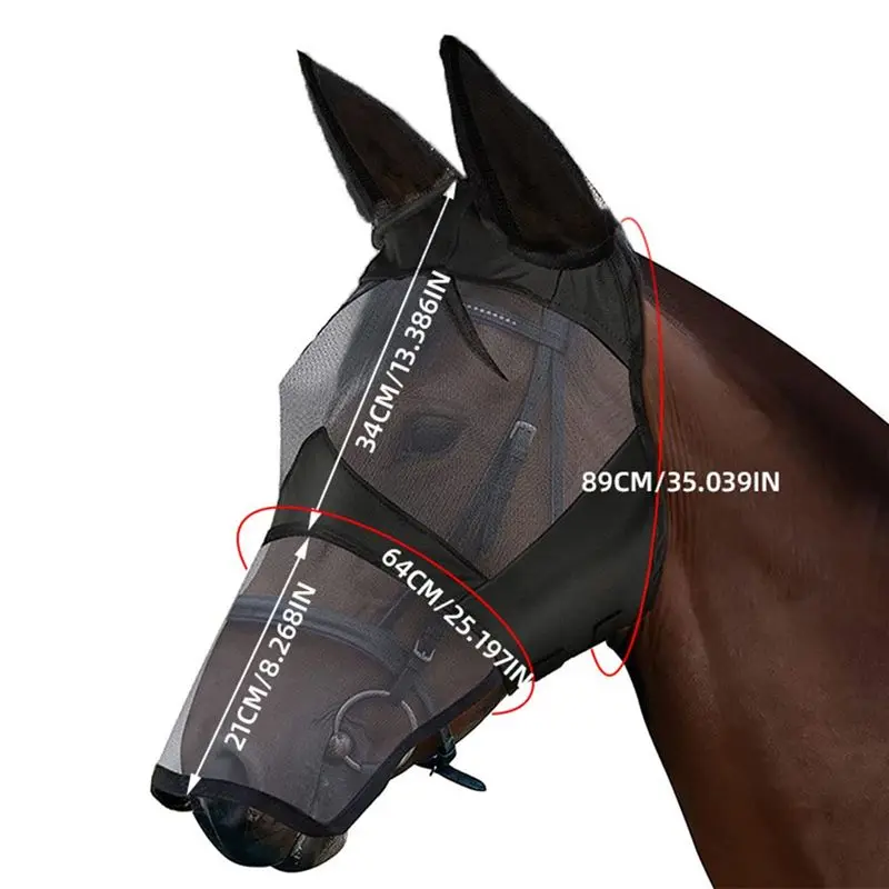 통기성 있는 말 파리 방지 마스크, 귀가 있는 슈퍼 컴포트 UV 보호 조절 가능한 말용 파리 방지 마스크