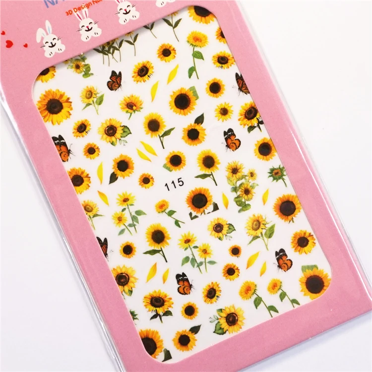 1pc Sunflower Nail Stickers Spring Flowers Daisy 3D Nail Sticker Fashion Nail Art Design Decorative Decals