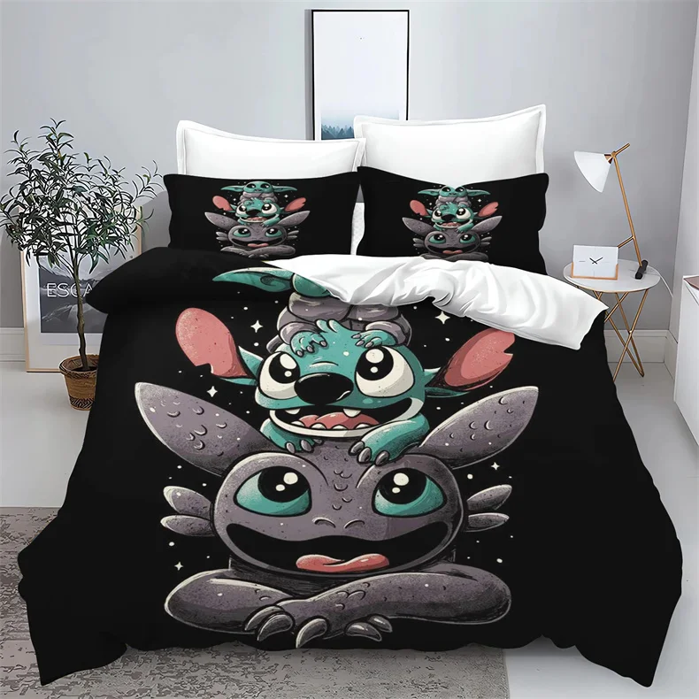 

Cartoon Cute Stitch Printed Bedding Quilt Cover Polyester Duvet Cover Set for Kids Adults Quilt Cover Bedding Set Luxury