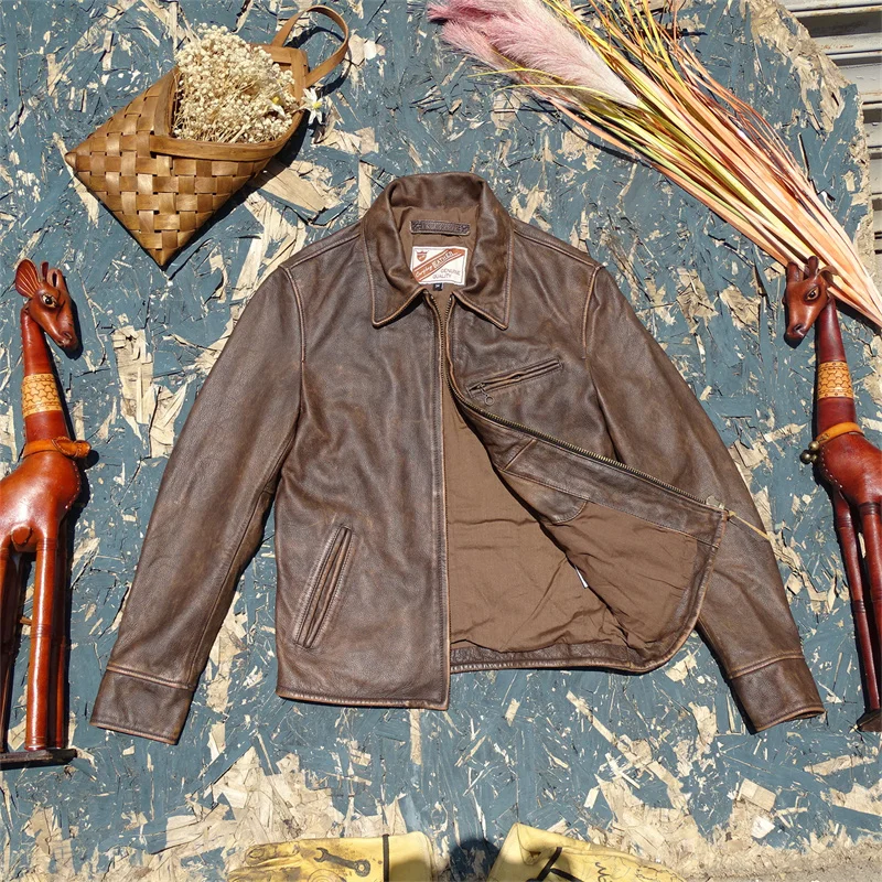 Soft Cowhide Leather Bengali Tea Core Dyeing Faded Calfskin Genuine Leather Jaet Heavy Waed Faded 930 Enfield Sle Men'...