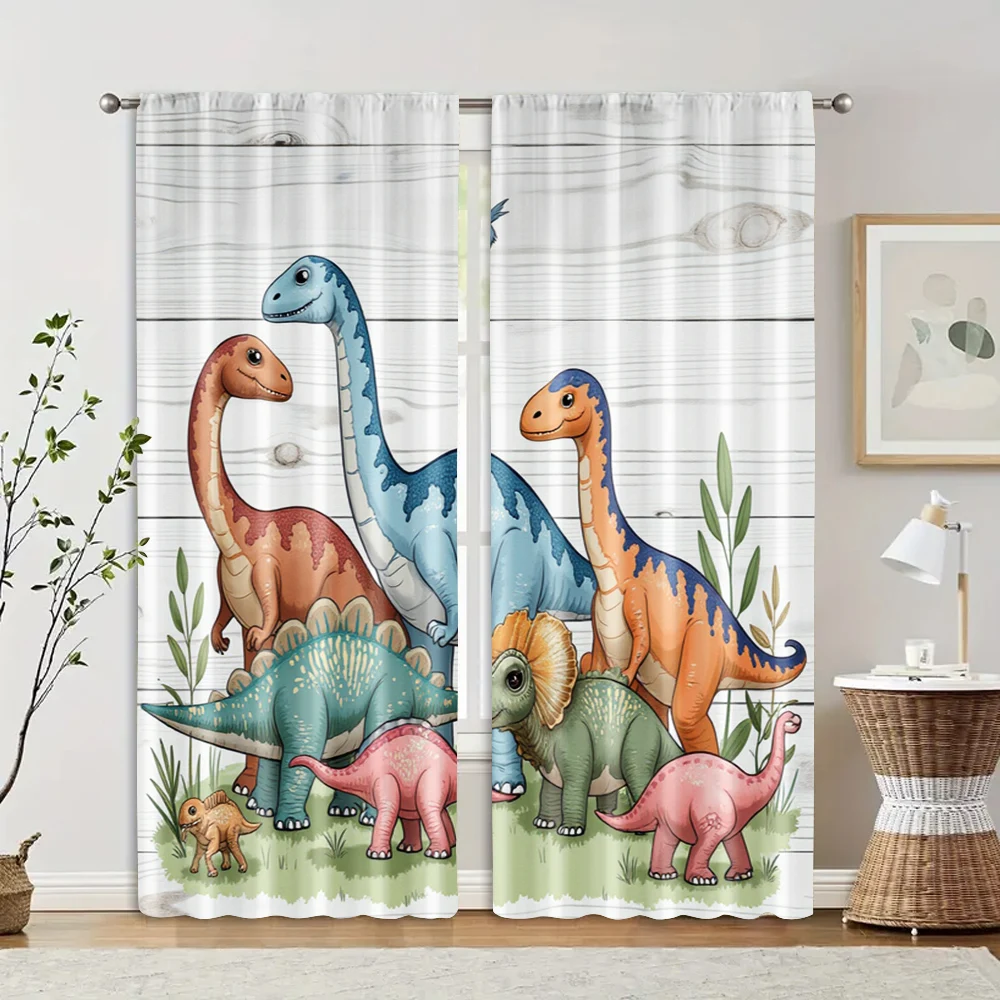 2pcs, Upscale Curtains retro dinosaur Durable Polyester (without rod) Stuff Clearance Use for Bedroom, Living Room, Office Decor 2
