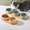 850ml Dogs Ceramic Bowl Double Triple Cat Food Water Bowls with Wooden Pallets Nordic Pet Drinking Eating Feeding Feeders 2