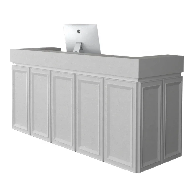 

Hot Sale Glossy White Wooden Cashier Counter Desk Shop Modern Office Reception Table