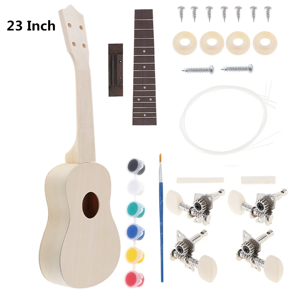 21/23 Inch Wood Ukulele DIY Kit Rosewood Basswood ABS Fingerboard Hawaii Guitar for Handwork Painting Parents Child Campaign