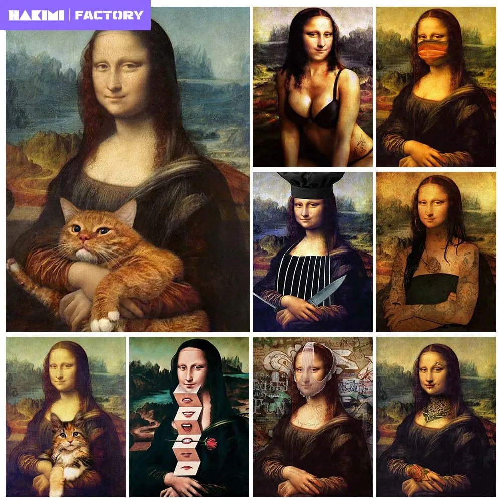 

Funny Mona Lisa 5d DIY AB Diamond Painting Full Drill Cross Stitch Art Holding Toilet Paper Bath Towel Mosaic Home Decoration