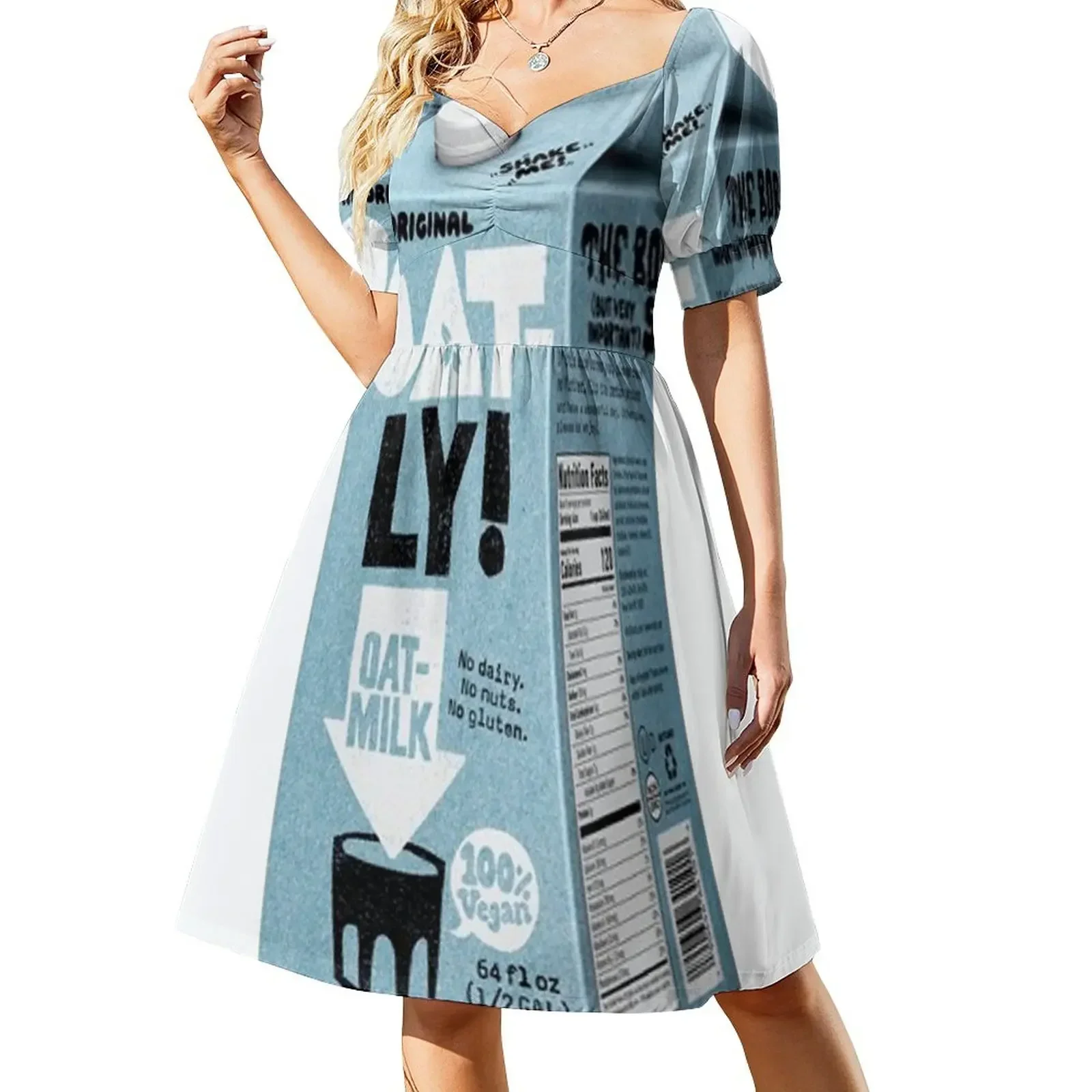thumbnail image 1 of Vestido vegano de leche de avena de manga corta, elegante y bonito vestido de mujer, vestido de hada, 1 of 7