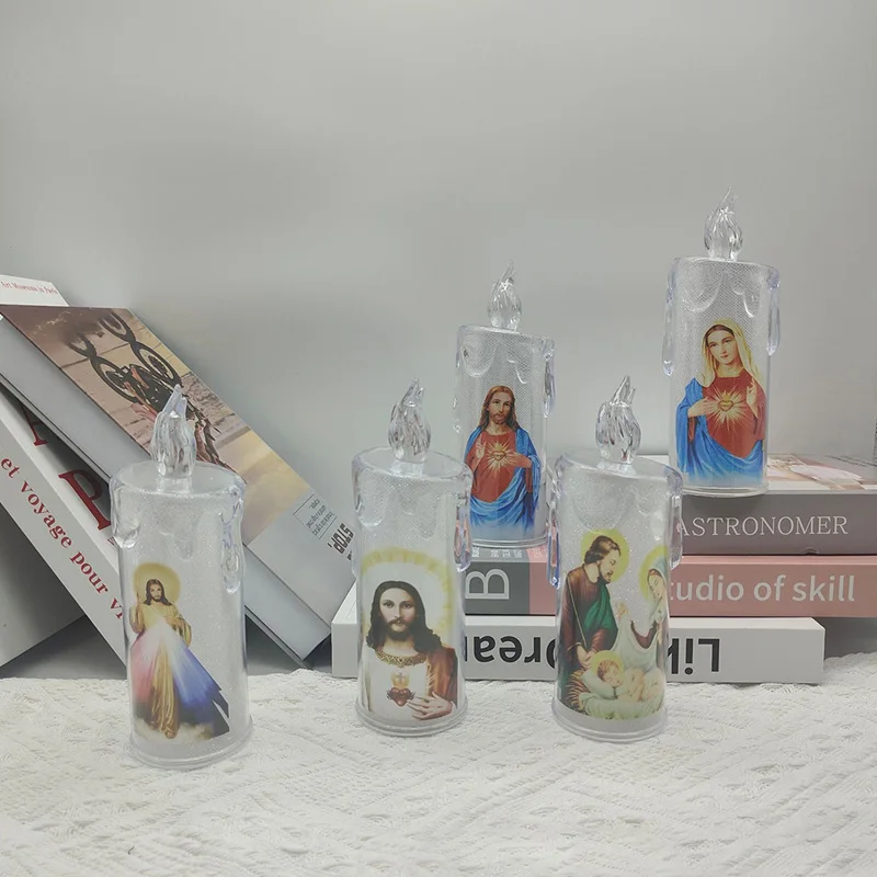 Description Picture 6 of itemJesus Catholic Christian Religious Ceremony Virgin Electronic Flameless LED Devotional Prayer Candles Light Religious Decoration