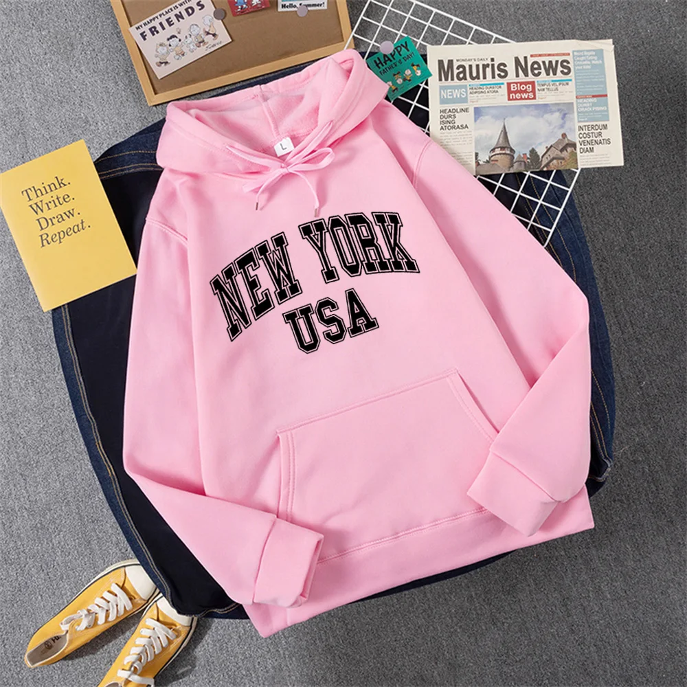 NEW YORK USA Women Hoody Street Casual Loose Sweatshirt Autumn Fleece Hooded Hip Hop O-Neck Clothing Female 3
