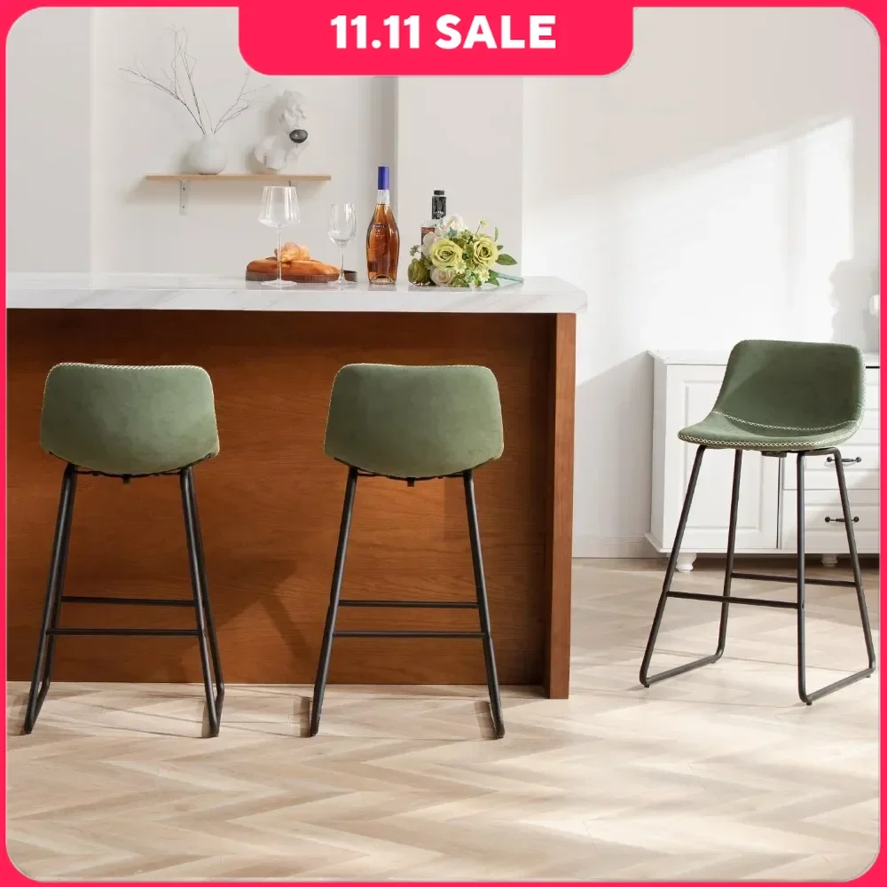 Bar Stools Set of 3 26 Inch Barstools Metal Legs Faux Leather Counter Height Bar Stools Chairs