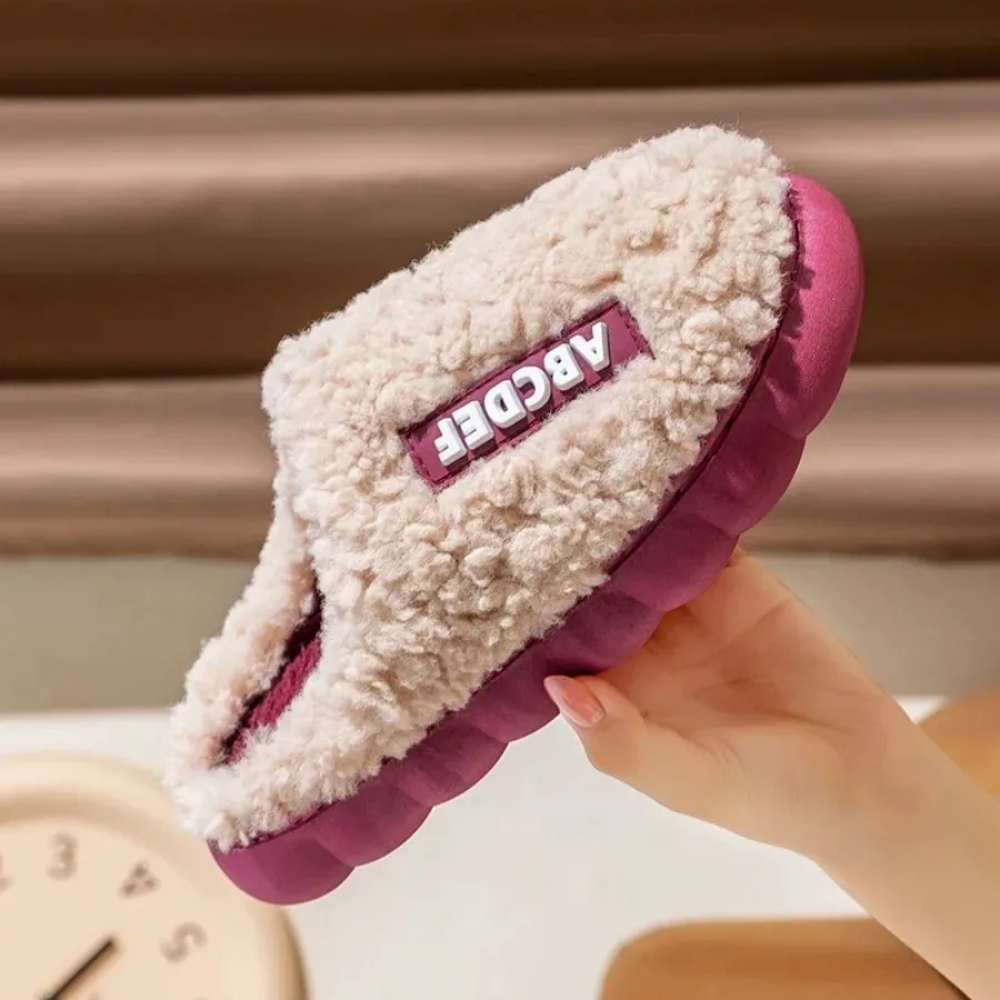 Autumn Winter Plush Warm Women Cotton Slippers Indoor Home Casual Toe Wrap Fluffy Slides Men Anti Slip Thick Platform Soft Shoes 6
