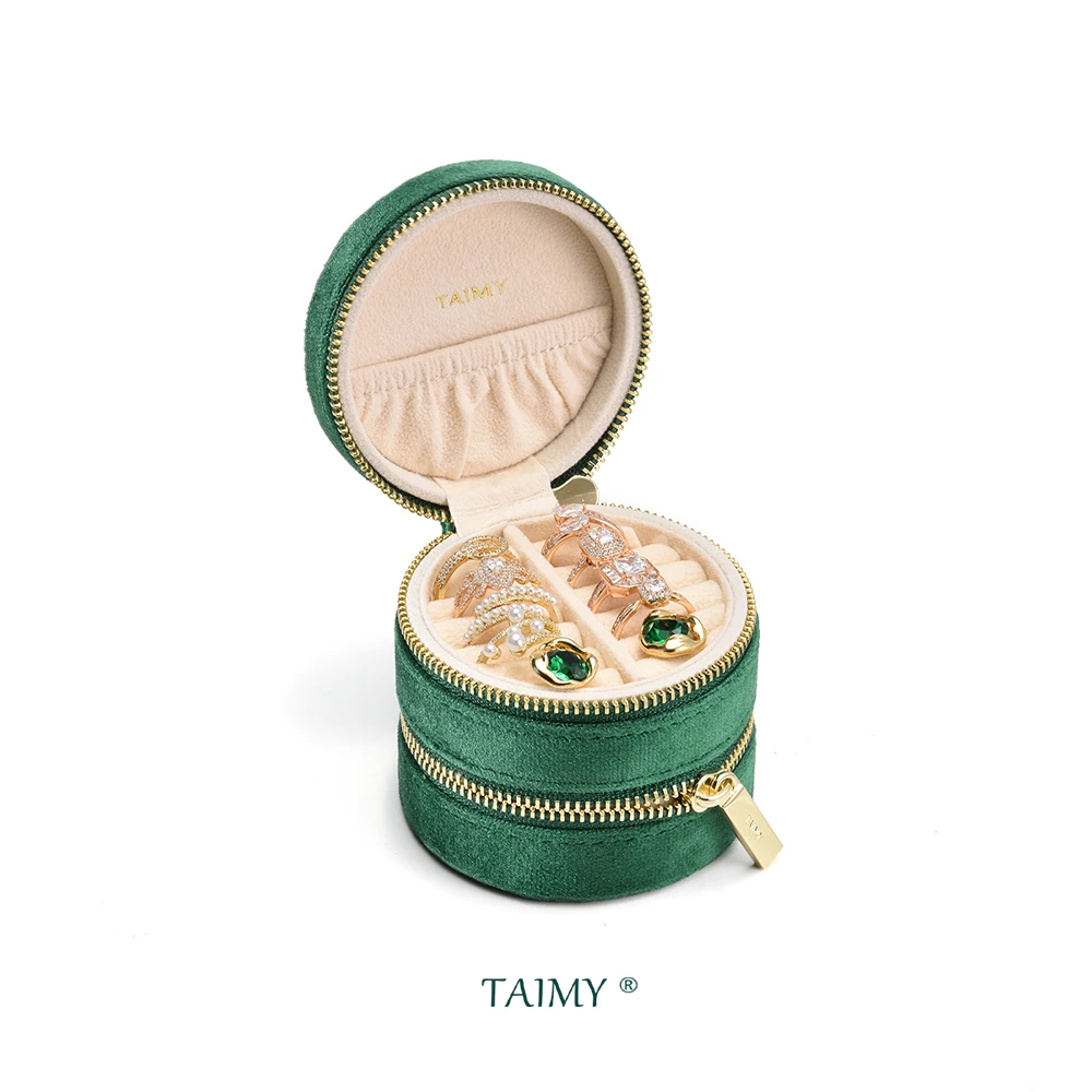TAIMY Velvet Jewelry Ring Box Green Double Layer Jewelry Box Mini Portable Travel Storage Case Unique Gift Wholesale Packaging