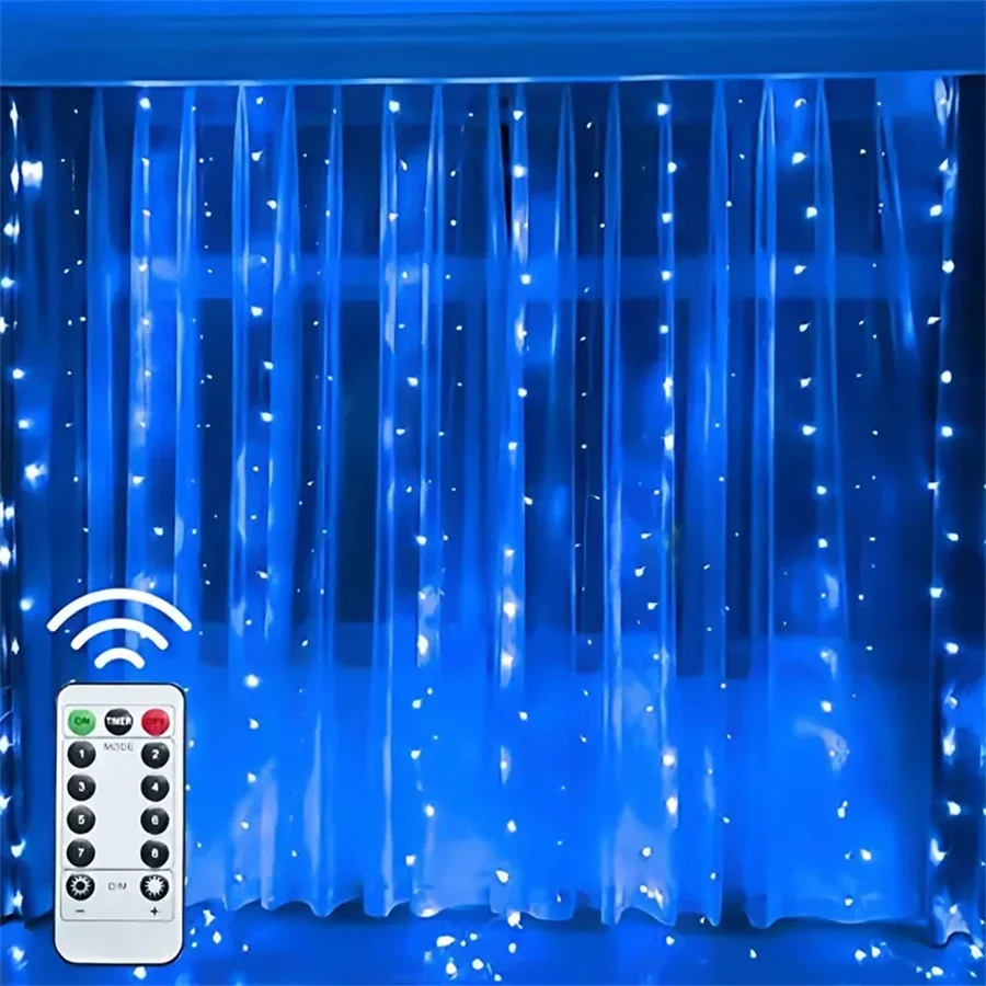 thumbnail image 1 of Guirnalda de cortina USB para ventana, luces LED de cadena, adorno de hadas, control remoto, decoraciones de boda para Navidad, para la habitación del hogar, 1 of 5