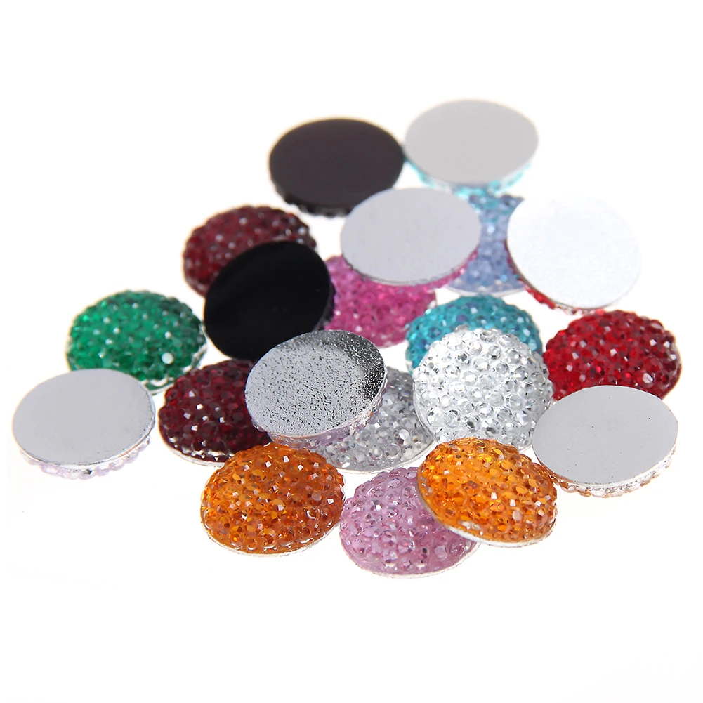 

12mm 200pcs Resin Beads Many Colors Round Flatback Non Hotfix Scrapbook Rhinestones Use Glue DIY Crafts Jewelry Art Accessories