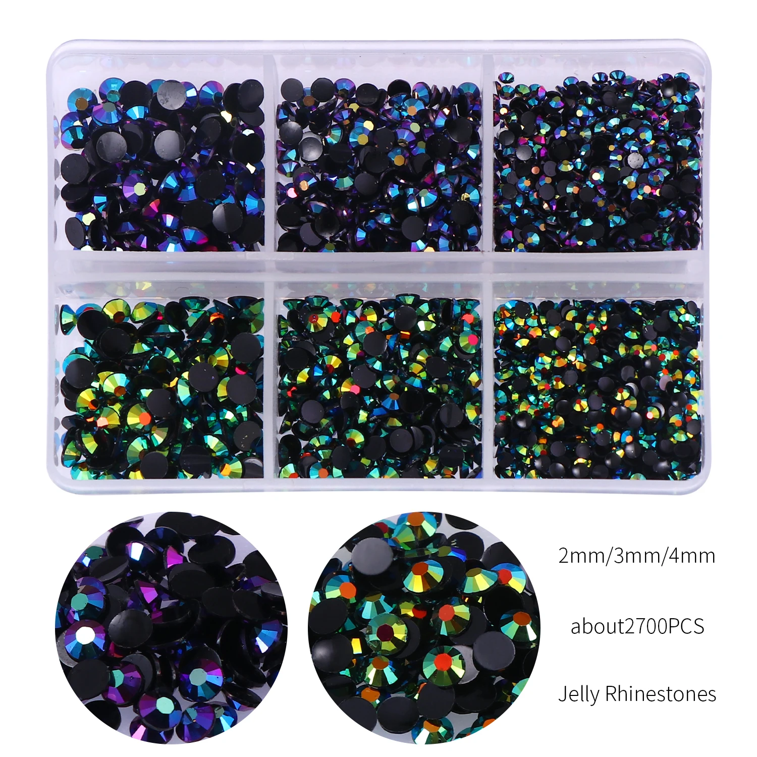 Über 2700 teile/schachtel AB Gelee/Klar Strass Kit 2/3/4mm Flatback Harz Kristall Glitter Stein strass DIY 3D Nagel Kunst Dekoration – Detail 15
