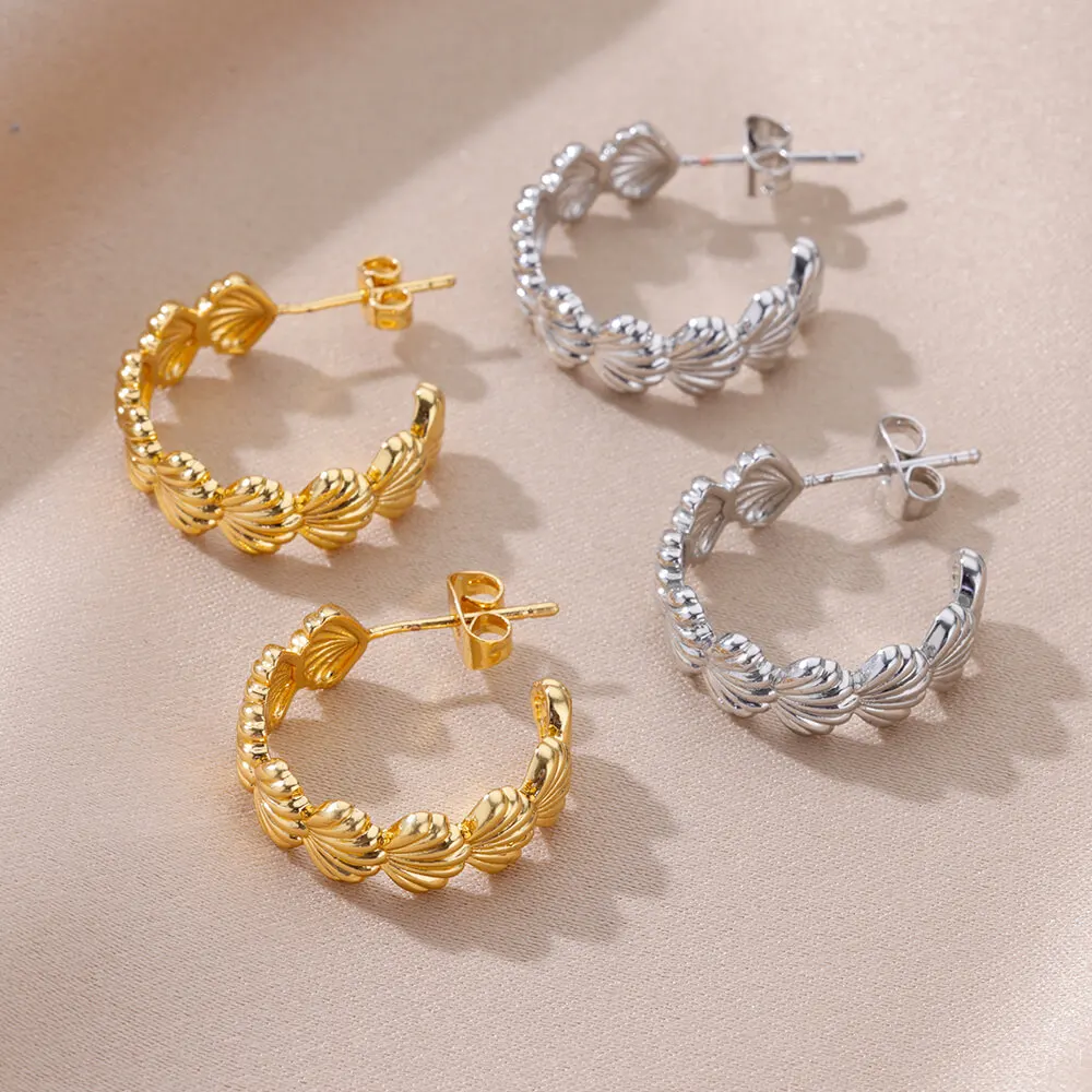 Korean Style C-shaped Shell Stainless Steel Earrings For Women