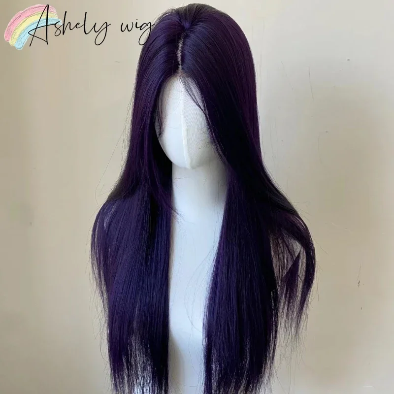 13x4 Dark Purple Wig Long Straight Purple Synthetic Lace Front Wigs for Woman daily use Heat Resistant Fiber Glueless Lace Wigs