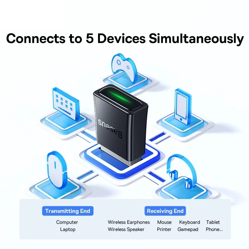 Baseus Usb Bluetooth 5.3 Dongle Adaptador para pc Falante sem Fio Mouse Teclado Música Receptor de Áudio Transmissor Adaptador sem Fio - Imagem 3