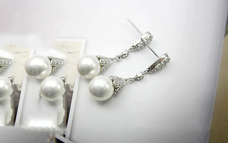 925 Silver Needle Clear Crystal Long Pearls Drop Earrings Teardrop for Women Bridal Party Wedding Jewelry