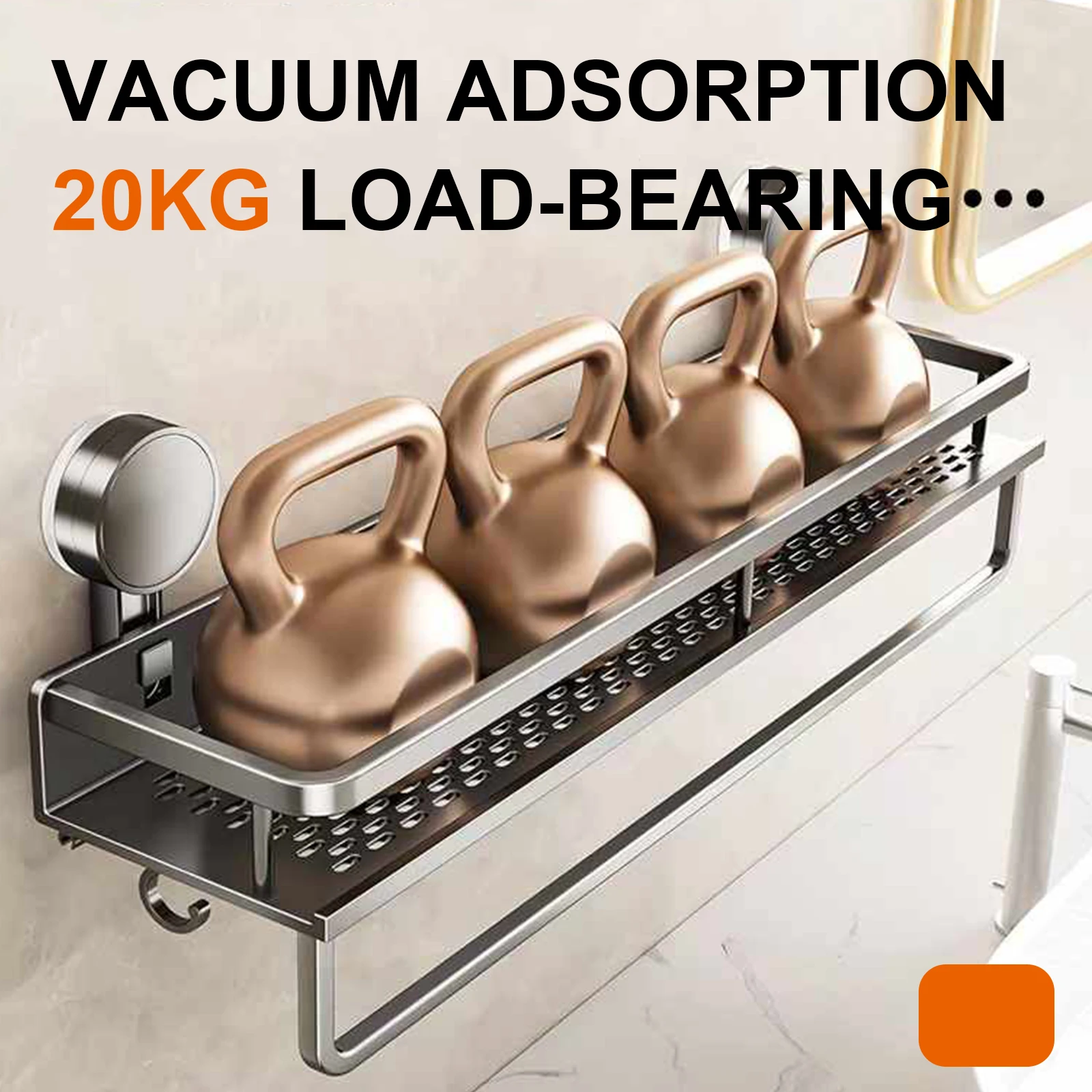 Suction Cup Bathroom Rack,Bathroom Shelf,Toilet Space Aluminum No Drill Hanging Rack,Bathroom Organizer Hang On the Wall