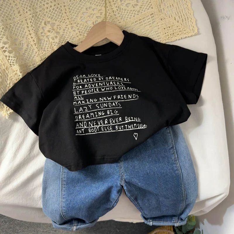 Summer Loose Baby Letter Print Short Sleeves T-Shirt Children Boy Girl Fashion Cotton Tees Kid Casual Tops Toddler T-Shirts Cotton t shirts Baby t shirts 2025