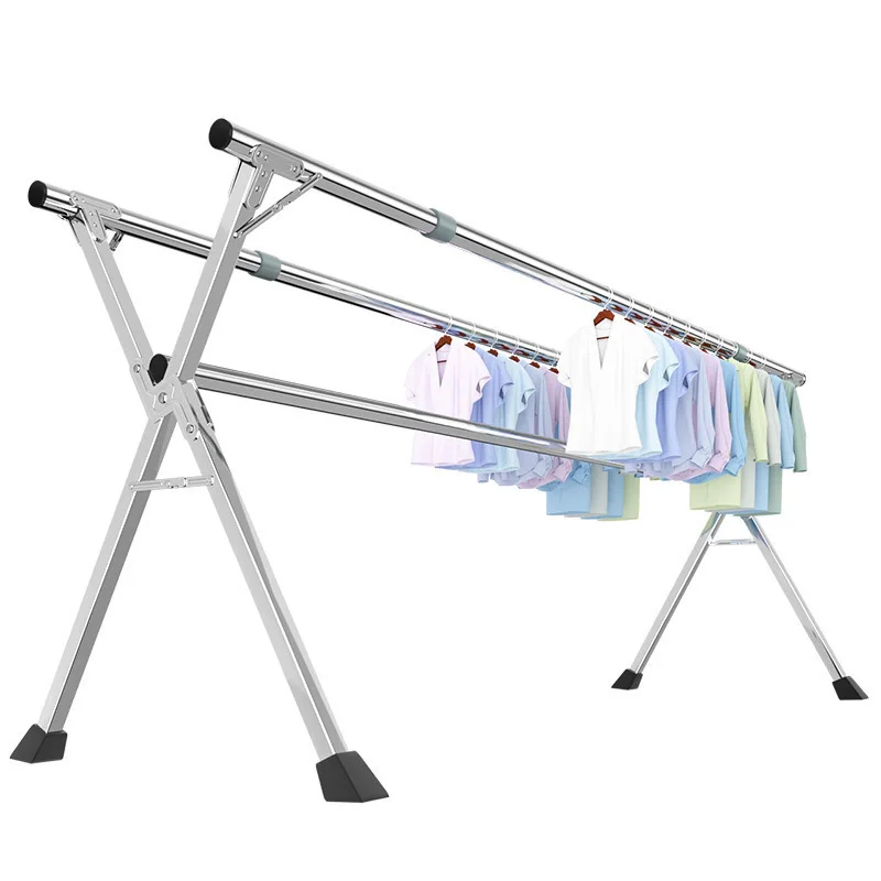 Stainless steel folding indoor and outdoor clothes drying rack 3 rod balcony clothes drying rack X-shaped retractable 6