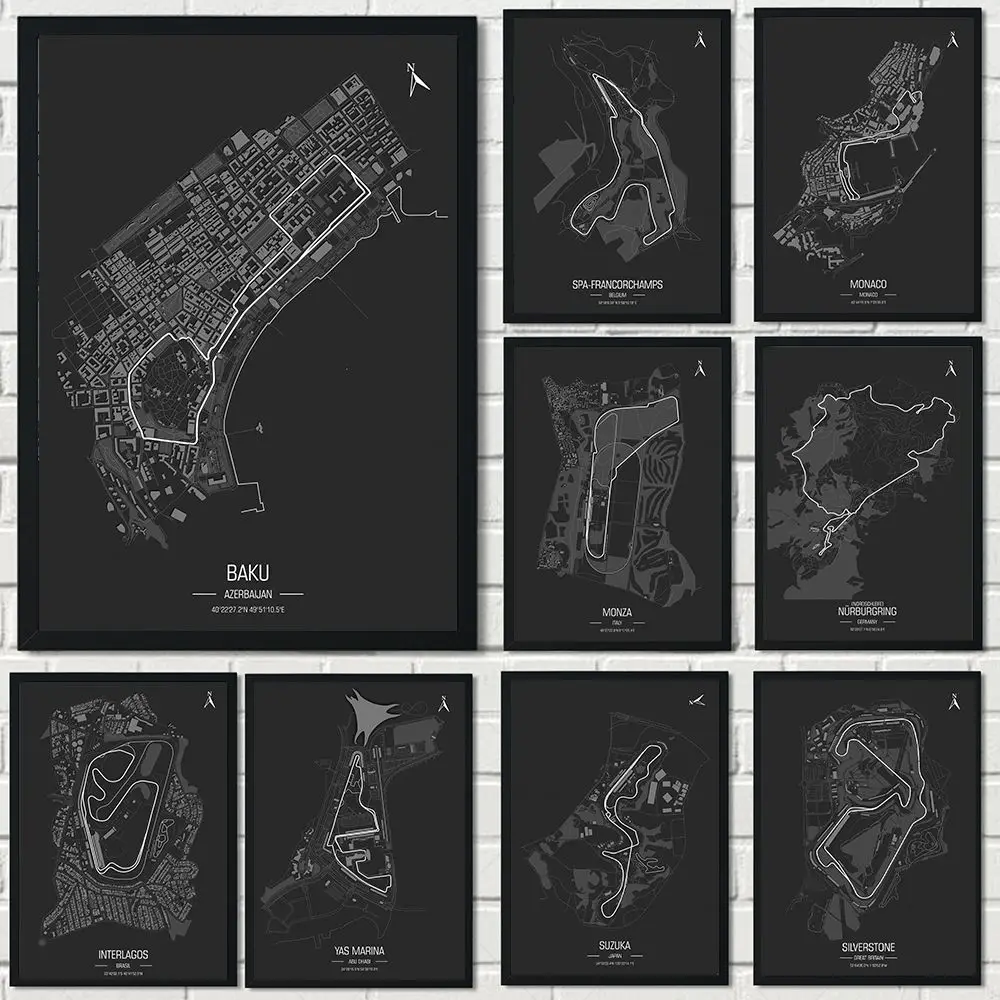 Vintage Formula 1 Grand Track Edition F1 Race Car Circuit Poster Canvas Painting Prints Club Decoration Living Room Home Decor