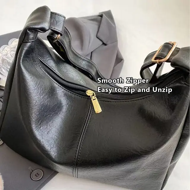 Trendy Slouchy Shoulder Bag for Women PU Leather Large Capacity Underarm Bag Retro Ladies Hobo Tote Bag 5