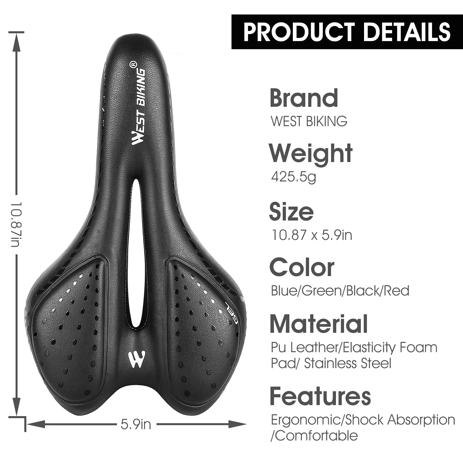 Bicycle Saddle Bicycle Seat Cushion Bike Riding Cushion WEST BIKING Bike Saddle MTB Mountain Road Bicycle Seat PU Leather Gel Painless Cycling Cushion BMX Comfortable Shockproof Parts