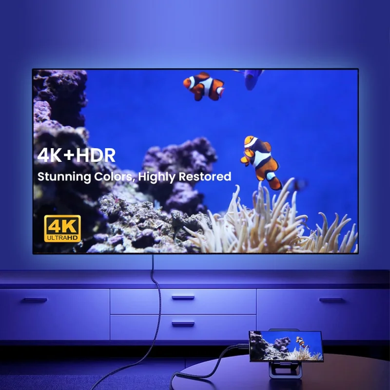 Фото Переходник с Type-C на HDMI, 4K @ 60 Гц, плетеный кабель Type-C на HDMI, Ультра высокоскоростной адаптер, кабель для MacBook Pixelbook iPad Dell №3