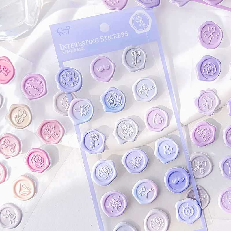 18pcs Vintage Wax Seal Stamp Stickers DIY Scrapbooking Journal Decorations Gradient Envelope Sealing Tags Self Adhesive Sticker