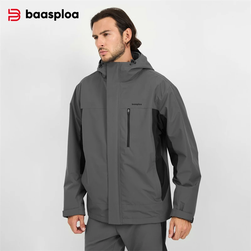 Baasploa Men Jackets Windbreaker New Fashion Waterproof Woven Coats for Men Outdoor Comfort Hiking Casual Removable Two Clothes
