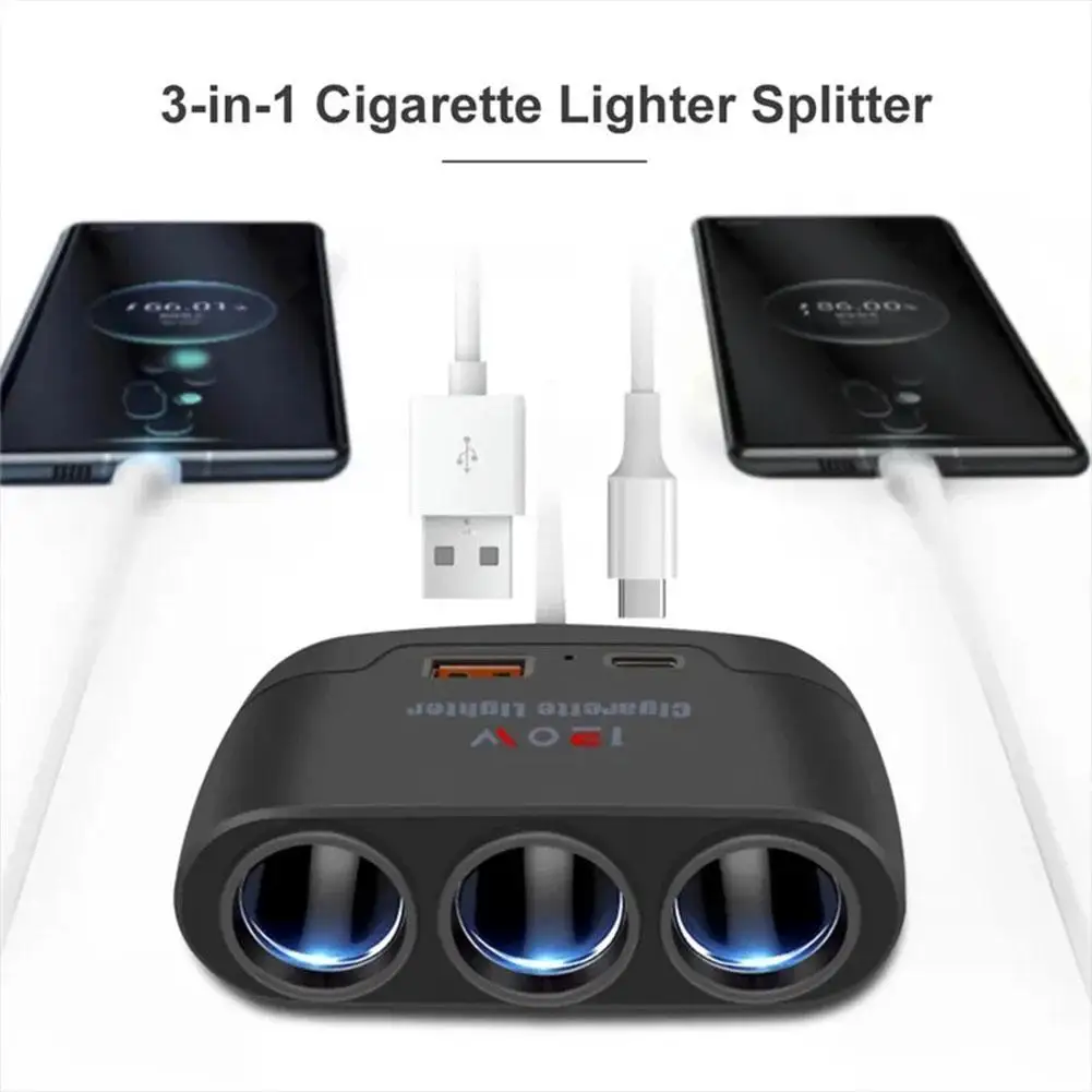 ABS 3 in 1 Dual USB Car Charger Splitter 12V 24V