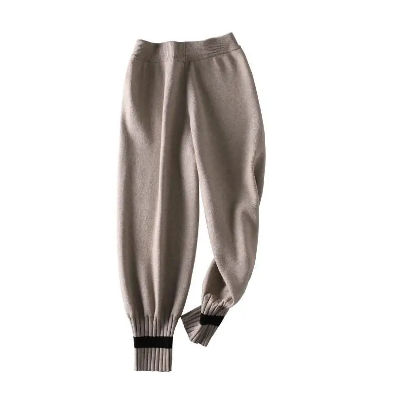 Knitted Pants Women Autumn Winter High Waist Casual Harem Trousers 2023 Korean Fashion Patchwork Stretch Baggy Pantalones S-2xl