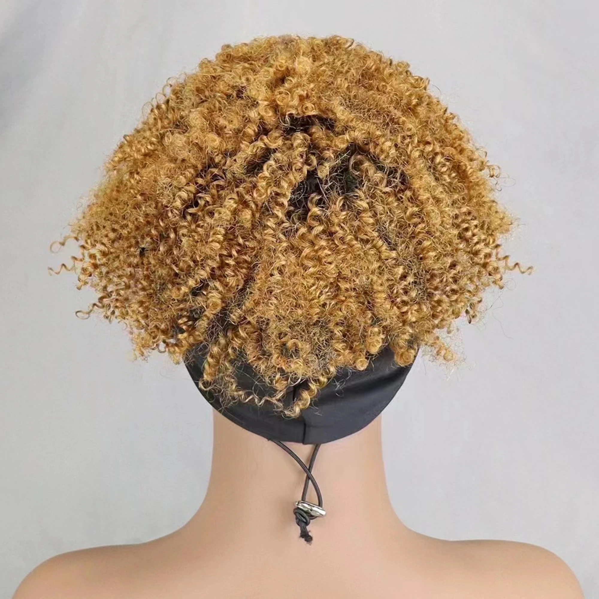 200% 밀도 1BT30 아프로 곱슬머리 스카프 가발 (앞머리 포함) 기계식 제작 가발 곱슬머리 100% 인모 가발 흑인 여성용 프리플럭 가발