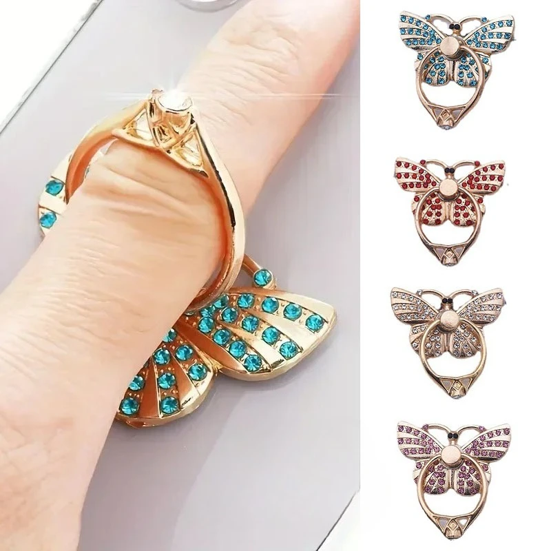Glitter Butterfly Cell Phone Ring Holder Stands Butterfly Phone Ring Holders with Knob Loop 360° Rotation Kickstands