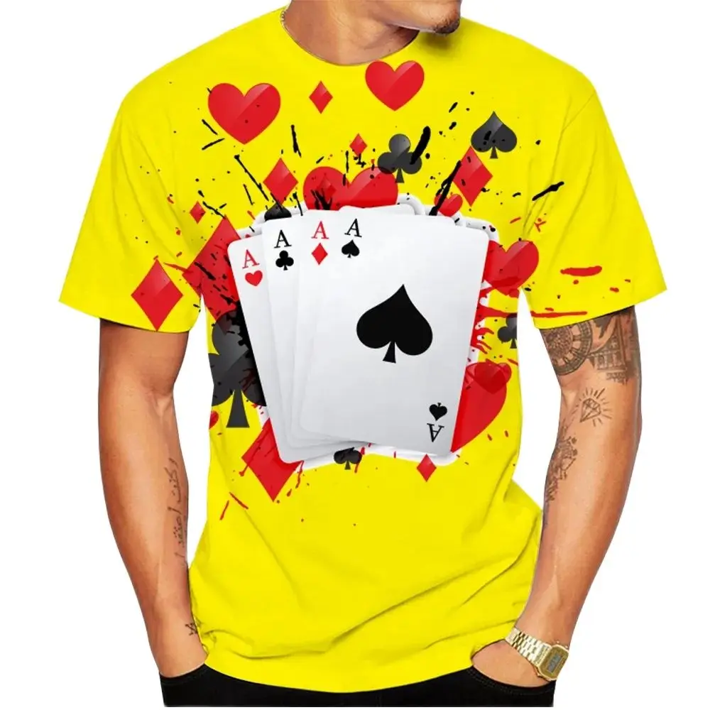 

Men's and Women's 3D Playing Card Printed T-shirt, Fashionable and Casual Round Neck Short Sleeves, Summer Wear, 2023