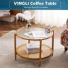 25.6" Rattan Coffee Table, Round Water-Wave Glass Metal Center Table  Modern Coffee Table 3