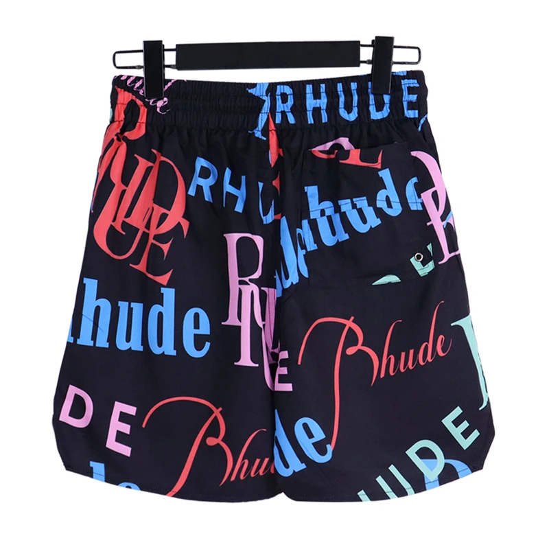 

23SS Hip Hop Rhude Full Print Shorts Men Women Top Quality Jogger Streetwear Inside Mesh Beach Drawstring Shorts Fasion