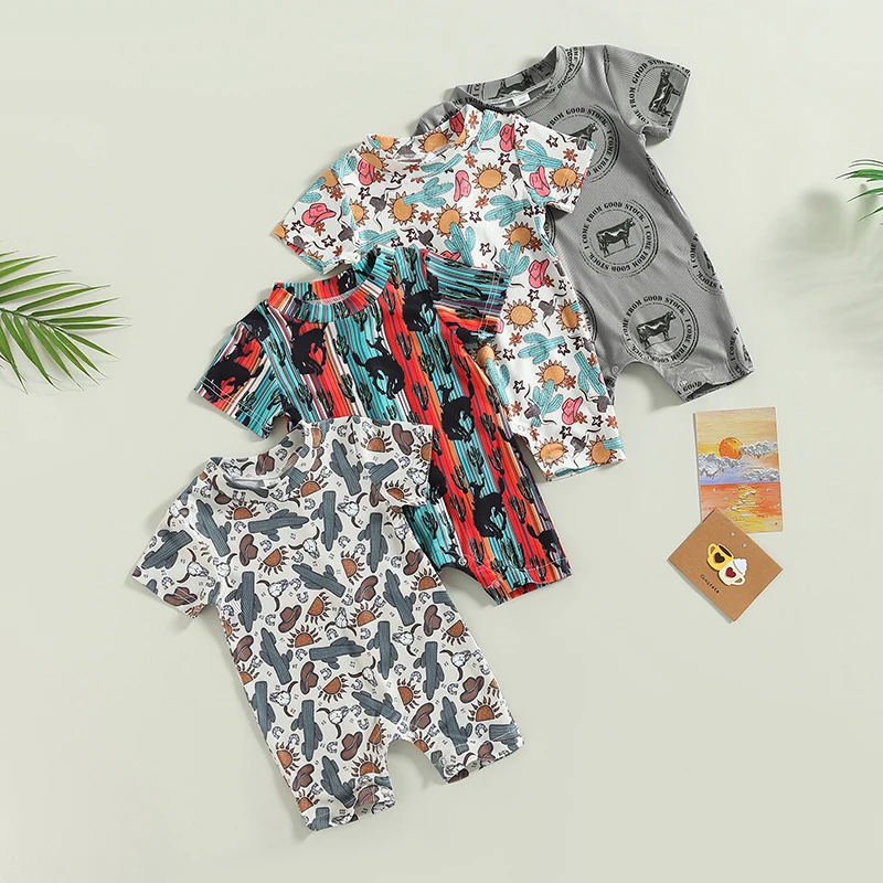 

Newborn Baby Boys Rompers Jumpsuit Infant Newborn Boy Summer Clothes Ribbed Short Sleeve Cow Print Romper Clothing