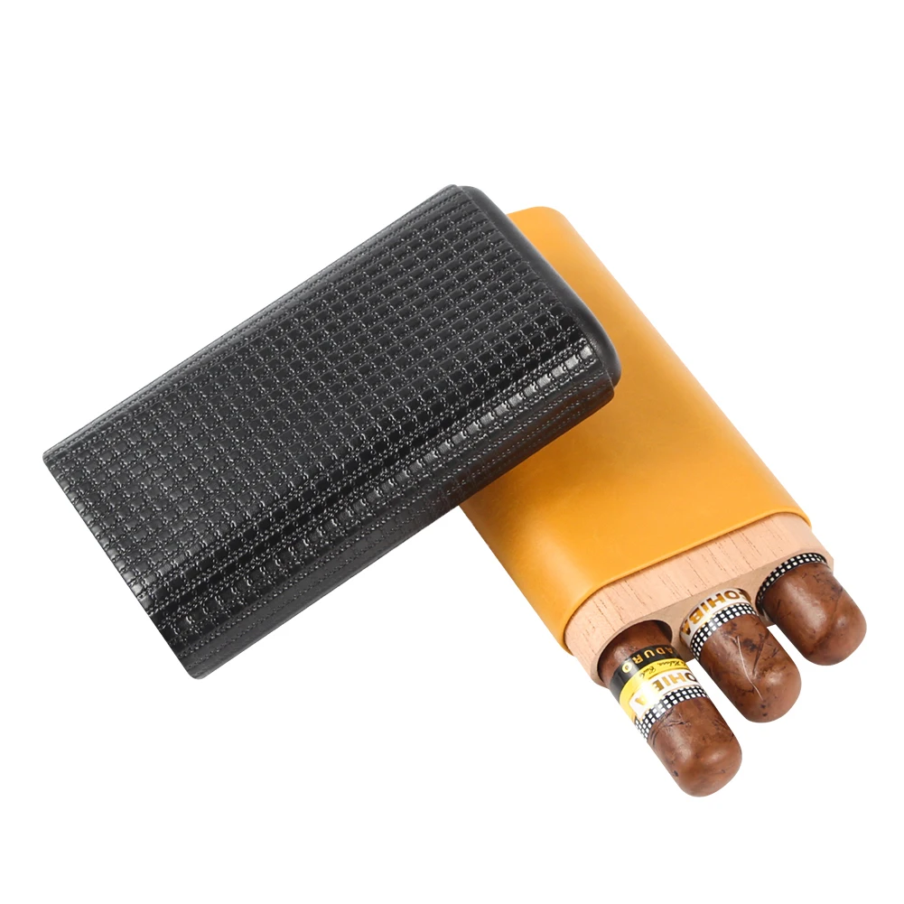 

Cigar Case Travel 3 Tube Leather Humidor Cedar Wood Liner Mini Humidor Cigar Box With Gift Box