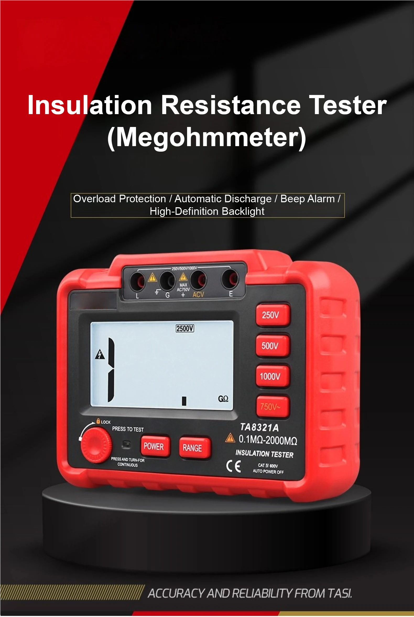 TA8321A TA8322A Insulation Resistance Tester 250V-2500V 0.1M-20MΩ Digital Megohm