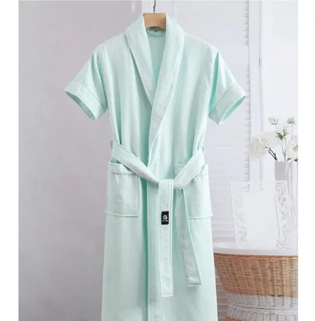 Nouvelles Robes de Chambre en Gaze de Coton Pur pour Couples Été – Peignoirs Fins à Manches Courtes, Robes de Nuit, Tenues d'Intérieur, Couleur Unie, Peignoirs d'Hôtel
