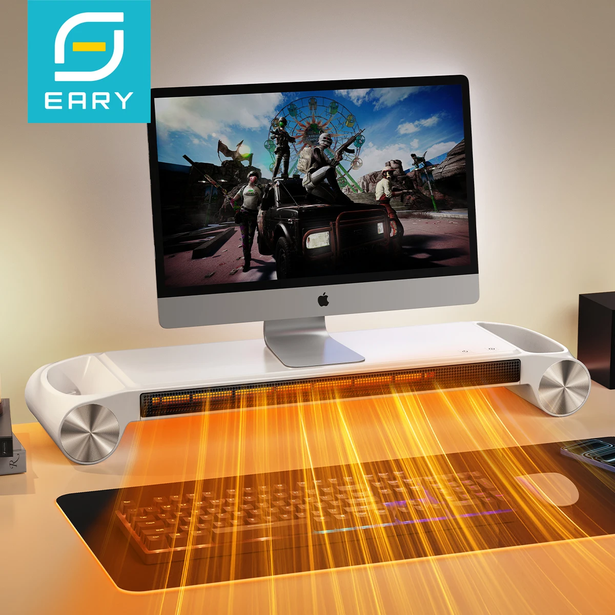 Eary 330W 110V Desk Heater & Monitor Stand for Office Home with Timer 2 Heat Keyboard Hand Warmer with USB Port US Standard Plug