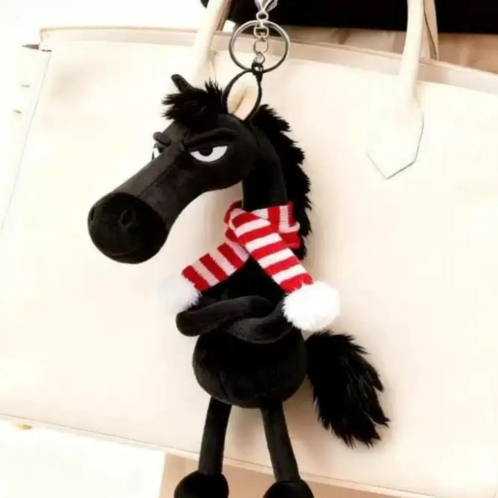 Elegant Black Plush Horse Keychain - High-Quality Equestrian Accessory