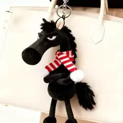 Elegant Black Plush Horse Keychain - High - Quality Equestrian Accessory (Black A)