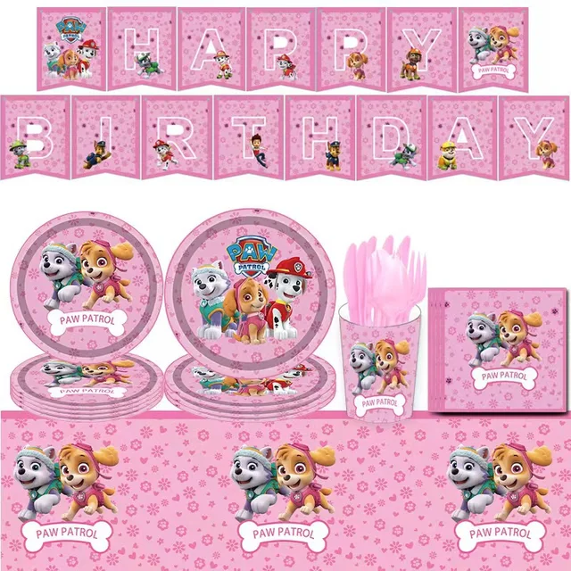 Paw Patrol – décorations de fête à thème Skye rose, ensemble de vaisselle, assiettes, gobelets, serviettes, fournitures de fête pour enfants, jouets cadeaux 3